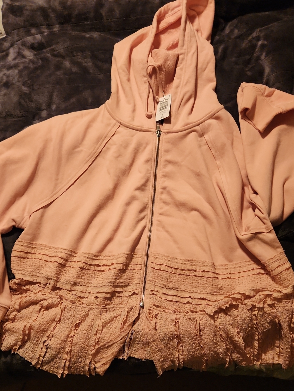 Pink Hooded Zip Jacket with Ruffle Hem